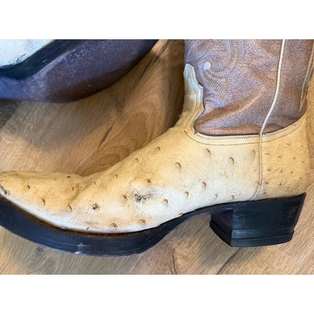 El Padrino Western Full Quill Ostrich Cowboy Boots Size 13 US Light Brown Upper